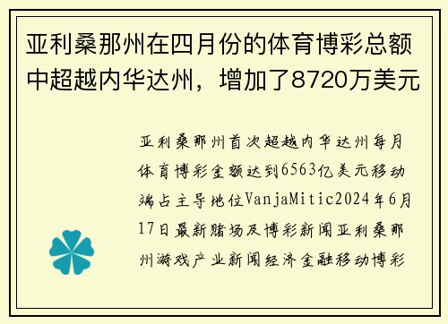 亚利桑那州在四月份的体育博彩总额中超越内华达州，增加了8720万美元。